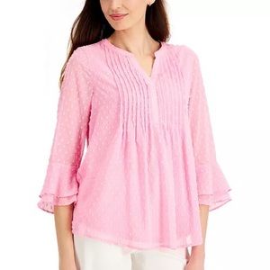 CHARTER CLUB
Petite Double-Ruffle Textured Pintuck Top in Pink